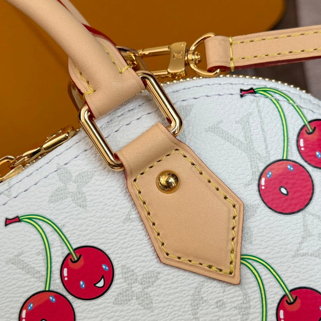 LV 25S ALMA BB 23 IN WHITE CANVAS MONOGRAM CHERRY PRINT GOLD HARDWARE