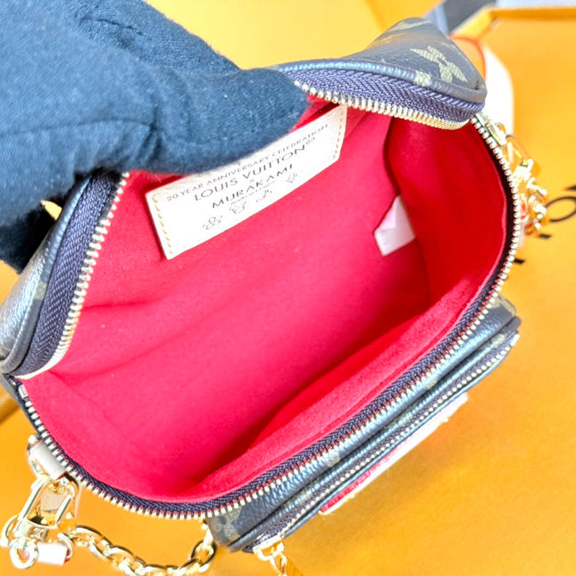 LV 25S MINI BUMBAG 17 IN BROWN CANVAS MONOGRAM CHERRY PRINT GOLD HARDWARE