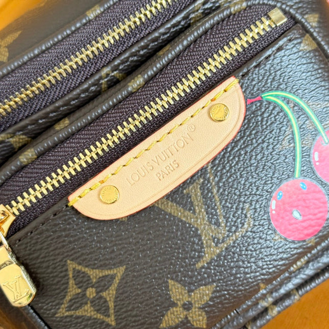 LV 25S MINI BUMBAG 17 IN BROWN CANVAS MONOGRAM CHERRY PRINT GOLD HARDWARE