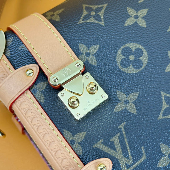LV 25S SIDE TRUNK 24 IN BROWN MONOGRAM CANVAS LEATHER TRIM GOLD HARDWARE