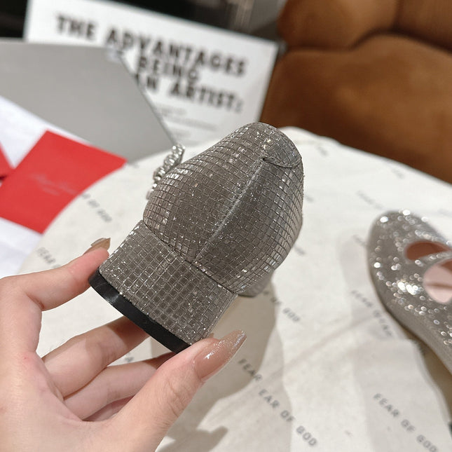 MINI TRES VIVIER STRASS BUCKLE BABIES BALLERINAS IN TAUPE CALFSKIN FULLY EMBELLISHED CRYSTALS