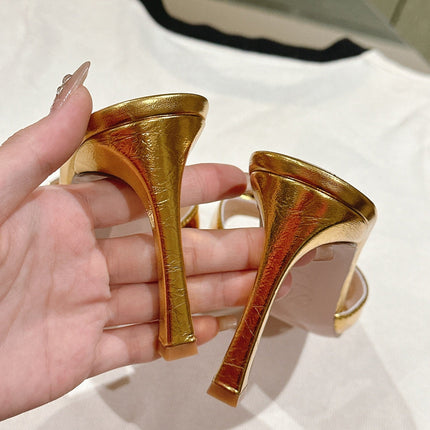 TRUMPET METALLIC MULES IN GOLD PATENT CALFSKIN