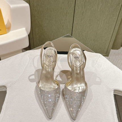 FENDI SEQUINS HIGH-HEELED SLINGBACK 85MM GOLD