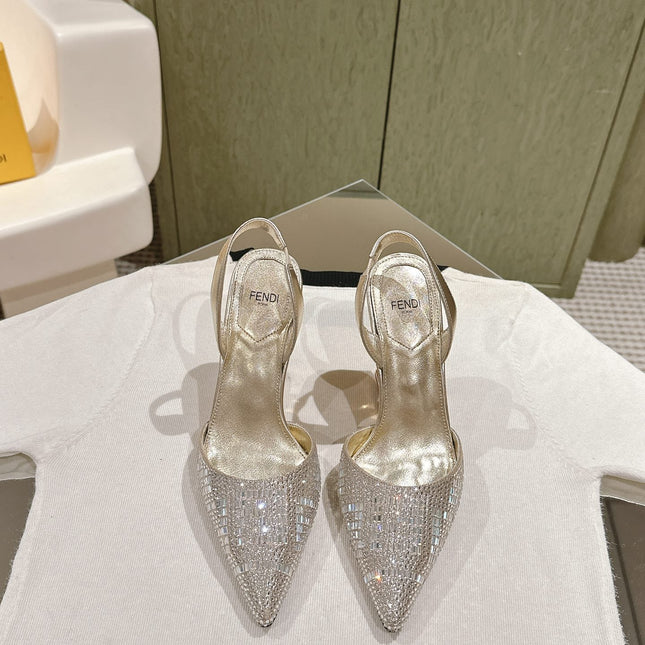 FENDI SEQUINS HIGH-HEELED SLINGBACK 85MM GOLD