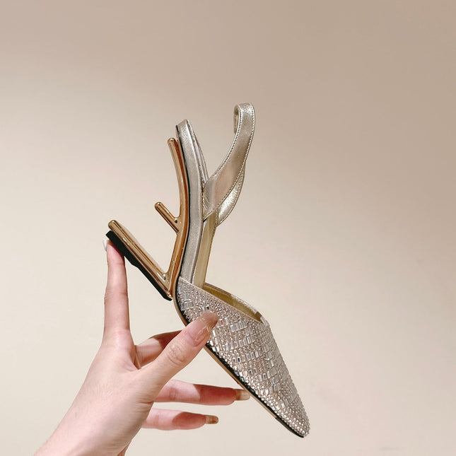 FENDI SEQUINS HIGH-HEELED SLINGBACK 85MM GOLD