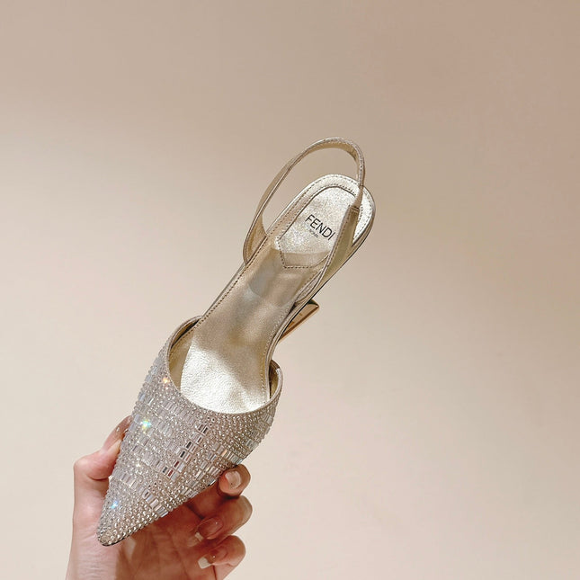 FENDI SEQUINS HIGH-HEELED SLINGBACK 85MM GOLD