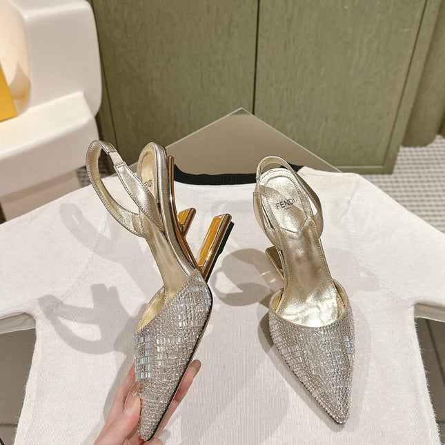 FENDI SEQUINS HIGH-HEELED SLINGBACK 85MM GOLD