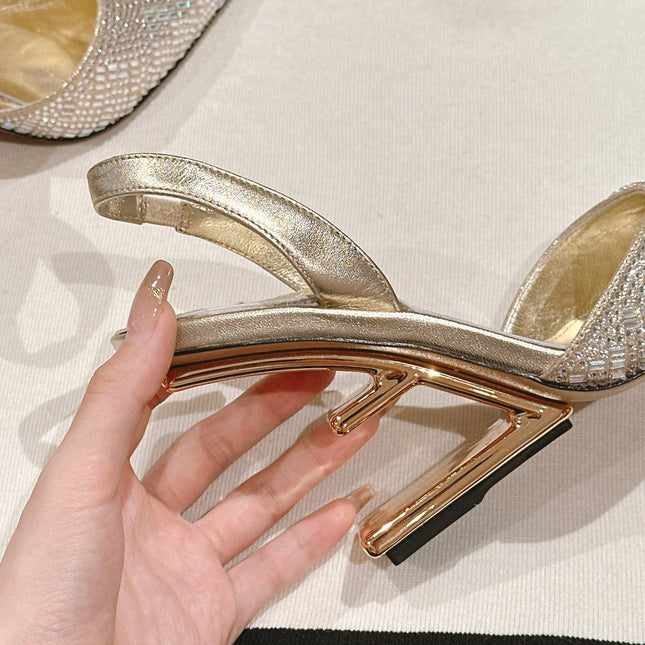 FENDI SEQUINS HIGH-HEELED SLINGBACK 85MM GOLD
