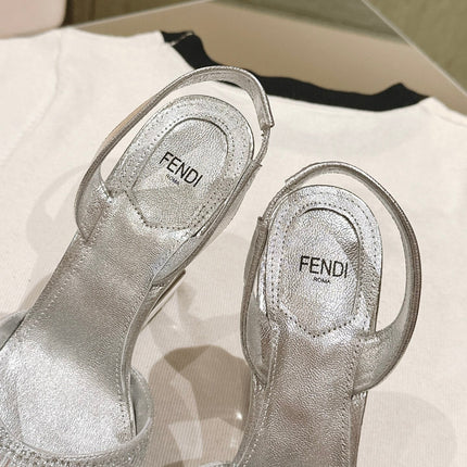 FENDI SEQUINS HIGH-HEELED SLINGBACK 85MM SILVER