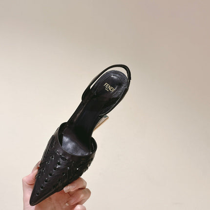 FENDI FIRST HIGH-HEELED SLINGBACK 85 MM IN BLACK LAMBSKIN GOLD HARDWARE