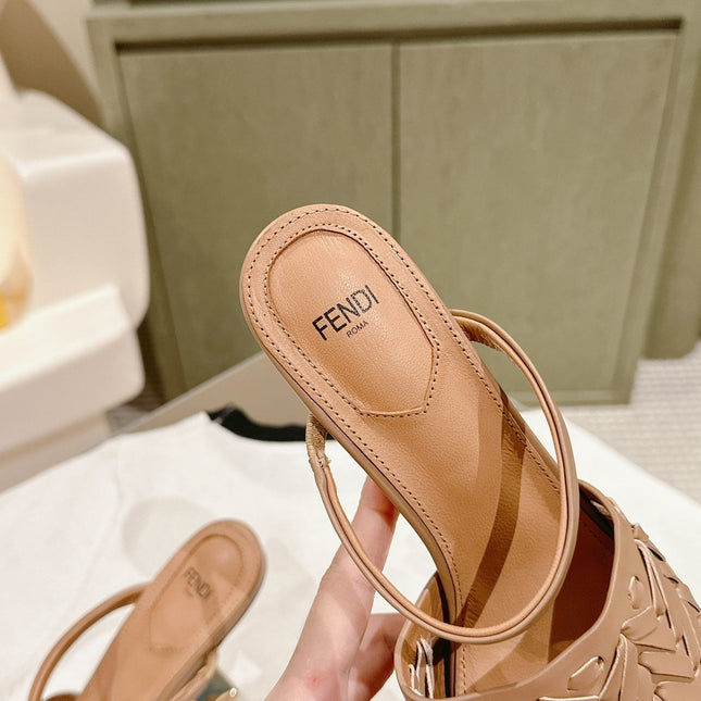FENDI FIRST HIGH-HEELED SANDALS 85 MM IN TUSCAN TAN LAMBSKIN GOLD HARDWARE
