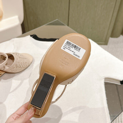 FENDI FIRST HIGH-HEELED SANDALS 85 MM IN BEIGE LAMBSKIN GOLD HARDWARE