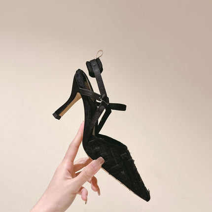 FENDI COLIBRÌ HIGH-HEELED SLINGBACKS 75MM IN BLACK FABRIC