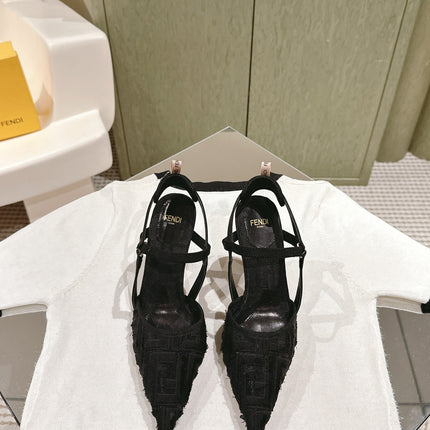 FENDI COLIBRÌ HIGH-HEELED SLINGBACKS 75MM IN BLACK FABRIC