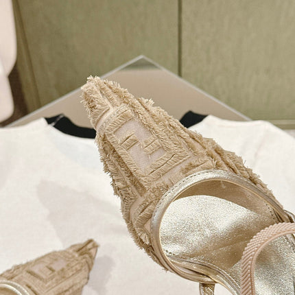 FENDI COLIBRÌ HIGH-HEELED SLINGBACKS 75MM IN LIGHT GOLD FABRIC