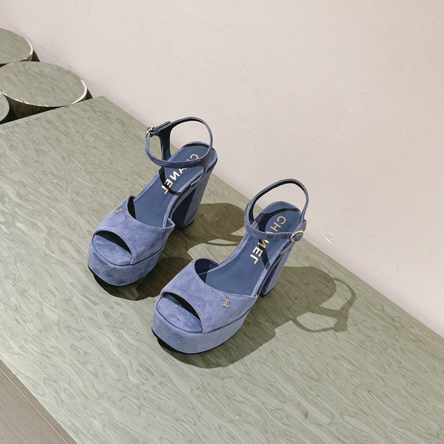 CC HIGH SANDAL SAPHIRE BLUE SUEDE CALFSKIN