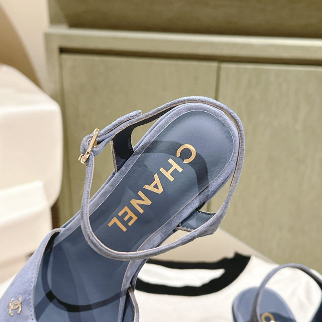 CC HIGH SANDAL SAPHIRE BLUE SUEDE CALFSKIN