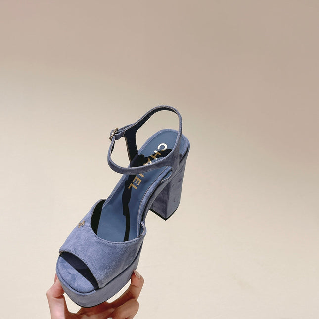 CC HIGH SANDAL SAPHIRE BLUE SUEDE CALFSKIN