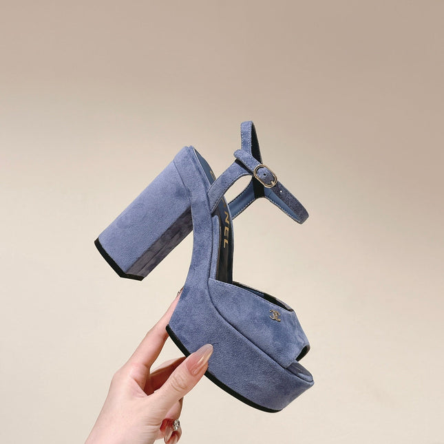 CC HIGH SANDAL SAPHIRE BLUE SUEDE CALFSKIN