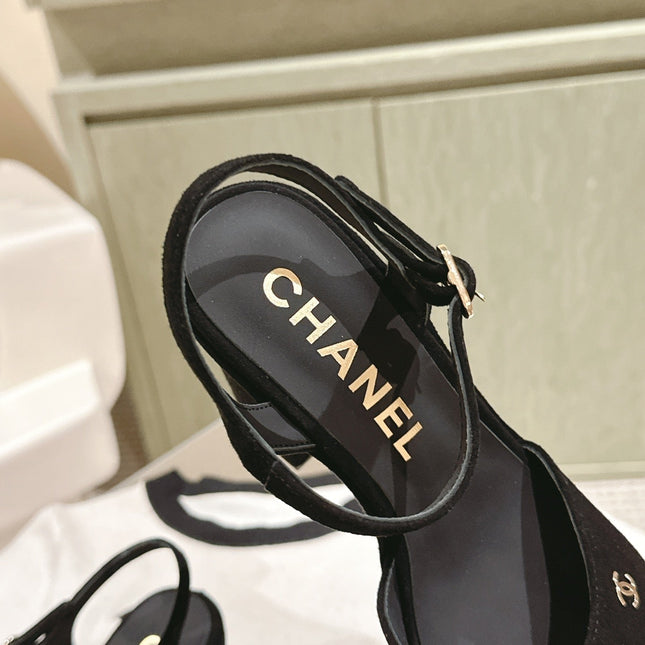 CC HIGH SANDAL BLACK SUEDE CALFSKIN