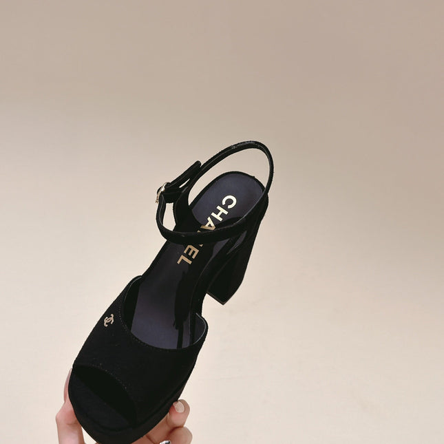 CC HIGH SANDAL BLACK SUEDE CALFSKIN