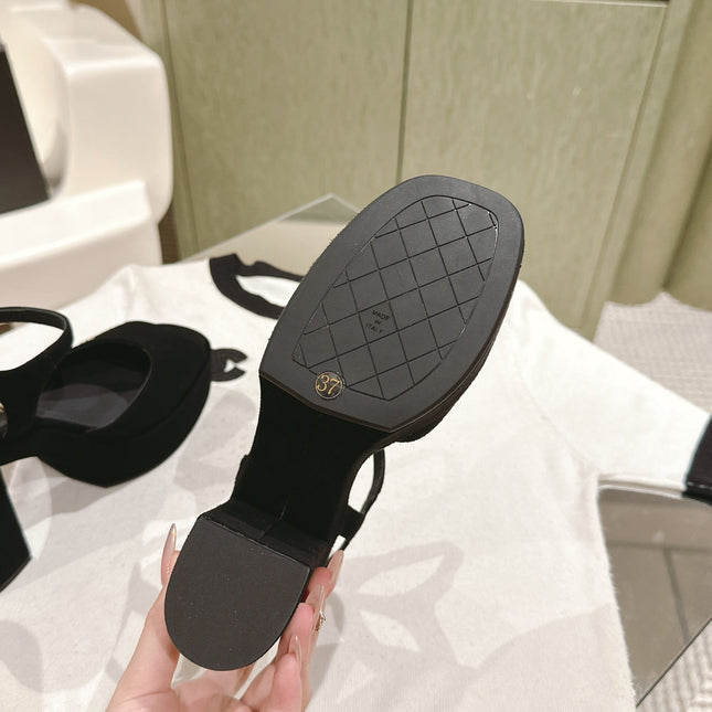 CC HIGH SANDAL BLACK SUEDE CALFSKIN