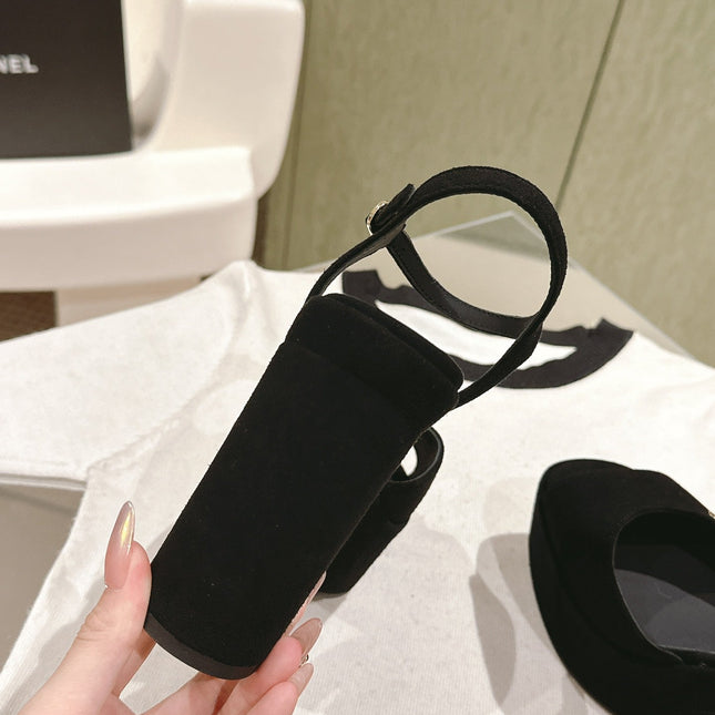 CC HIGH SANDAL BLACK SUEDE CALFSKIN