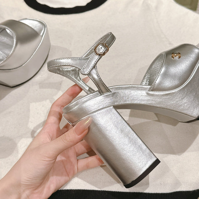 CC HIGH SANDAL SILVER CALFSKIN