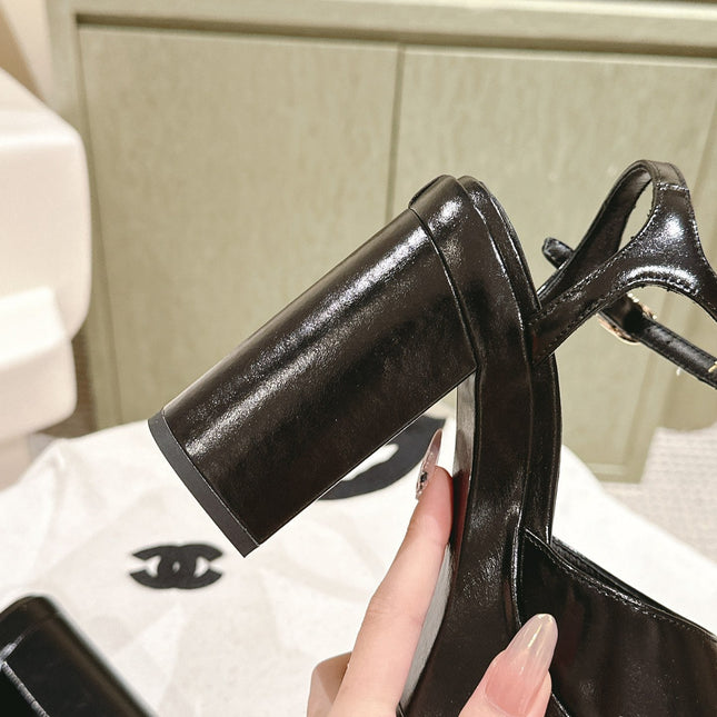 CC HIGH SANDAL BLACK CALFSKIN