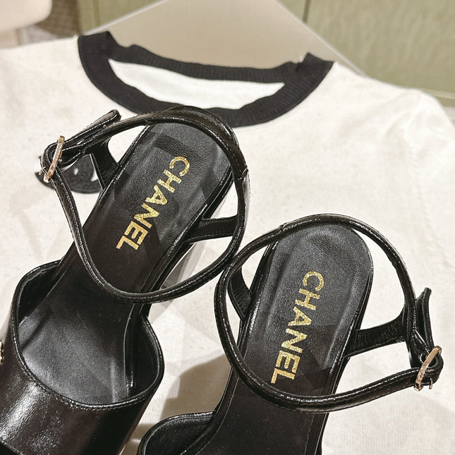 CC HIGH SANDAL BLACK CALFSKIN