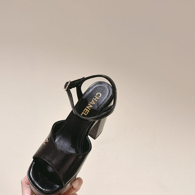 CC HIGH SANDAL BLACK CALFSKIN