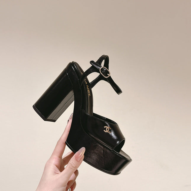 CC HIGH SANDAL BLACK CALFSKIN