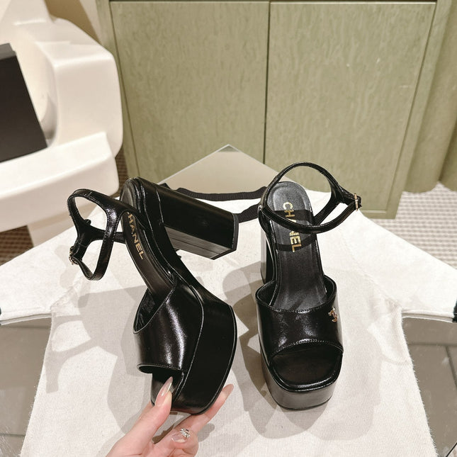 CC HIGH SANDAL BLACK CALFSKIN