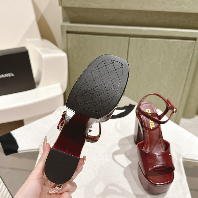 CC HIGH SANDAL WINE RED CALFSKIN