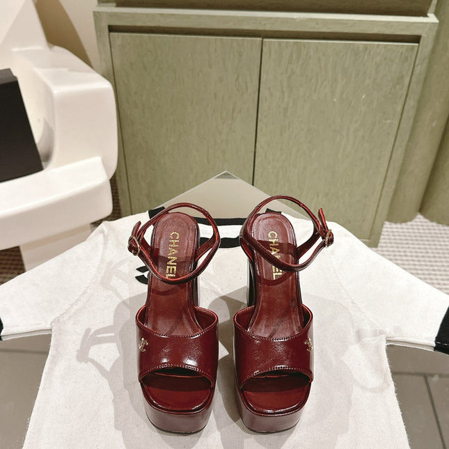 CC HIGH SANDAL WINE RED CALFSKIN