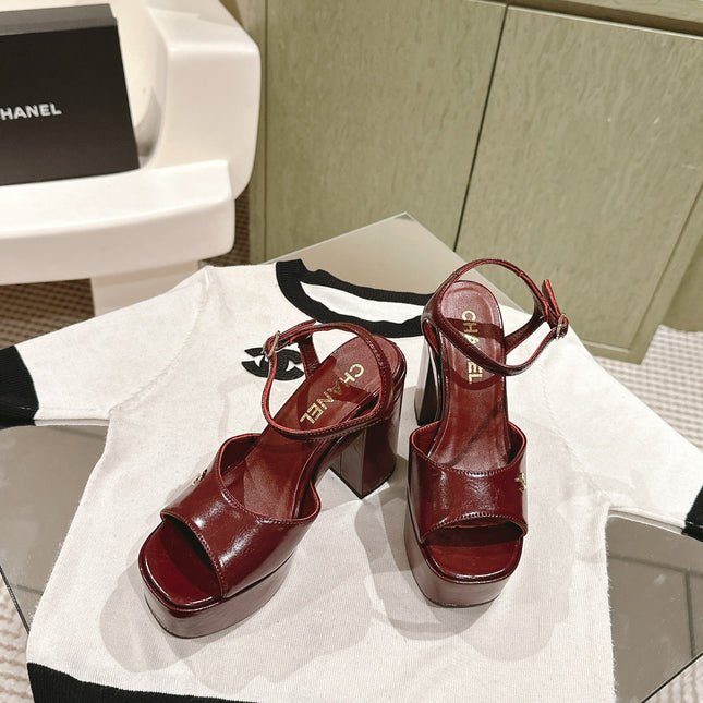CC HIGH SANDAL WINE RED CALFSKIN