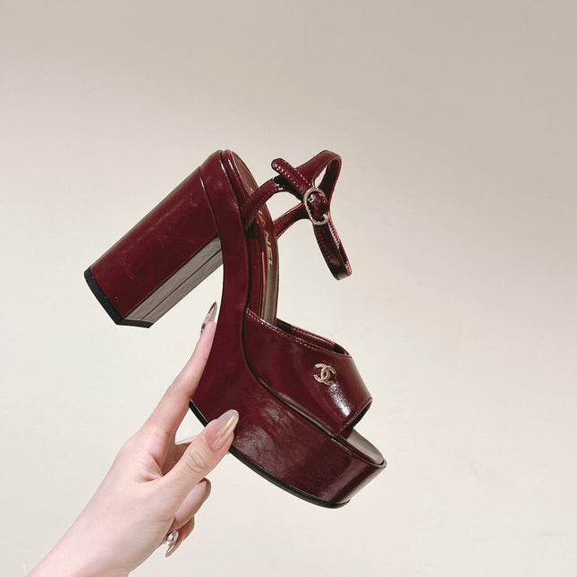 CC HIGH SANDAL WINE RED CALFSKIN