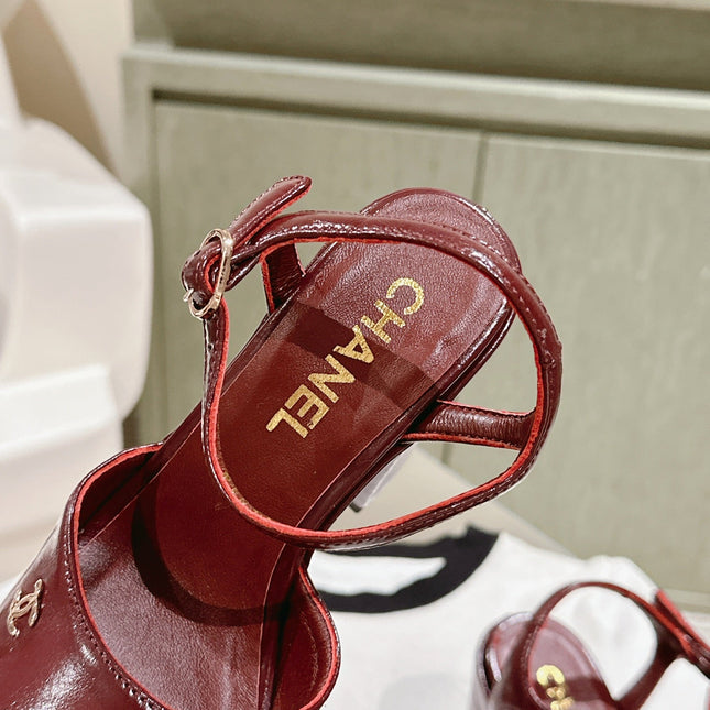 CC HIGH SANDAL WINE RED CALFSKIN