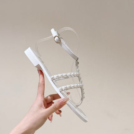 CC SANDALS PEARL ROMAN IN WHITE LAMBSKIN