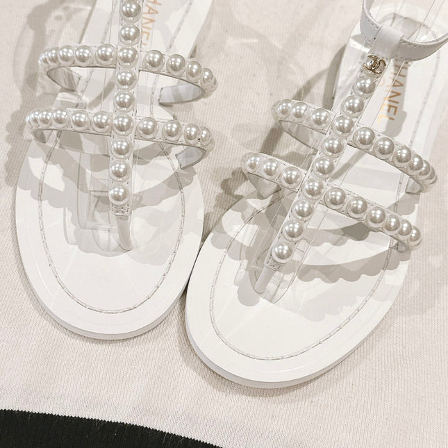 CC SANDALS PEARL ROMAN IN WHITE LAMBSKIN