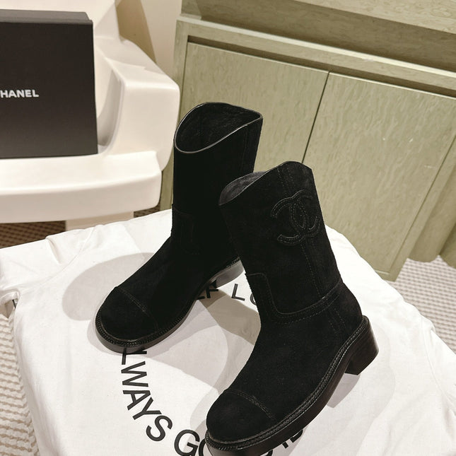 CC SHORT BOOTS BLACK SUEDE CALFSKIN