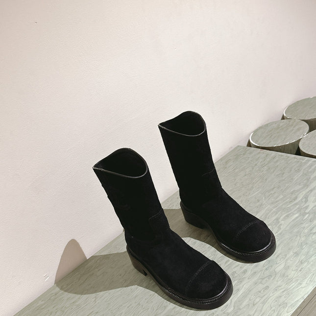 CC SHORT BOOTS BLACK SUEDE CALFSKIN