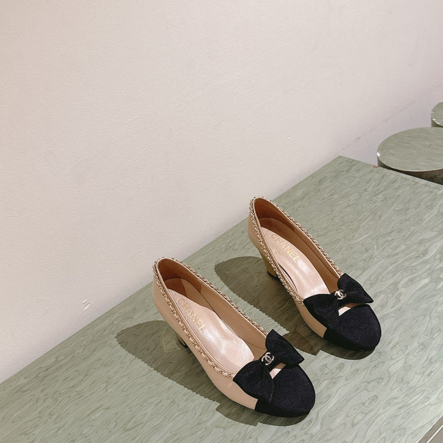 CC HIGH HEELS BEIGE CREAM CALFSKIN AND FABRIC