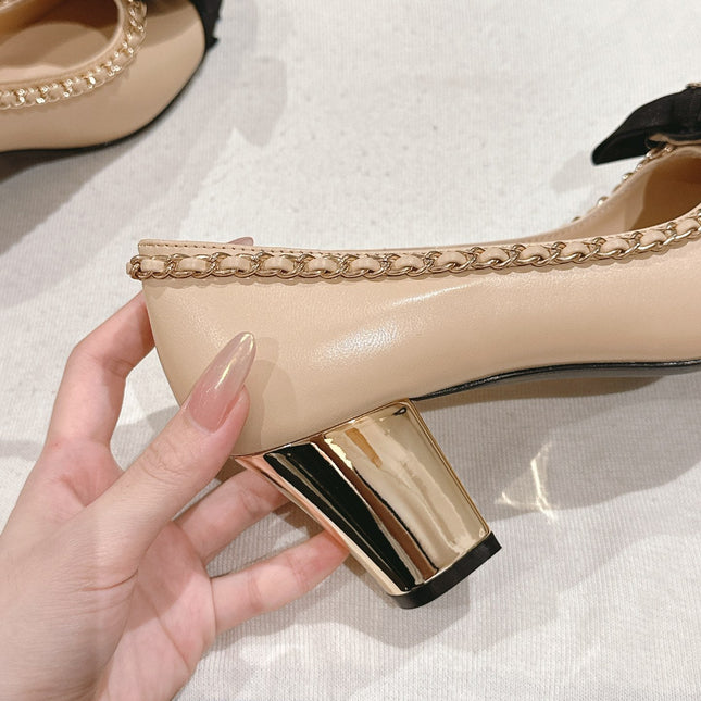 CC HIGH HEELS BEIGE CREAM CALFSKIN AND FABRIC