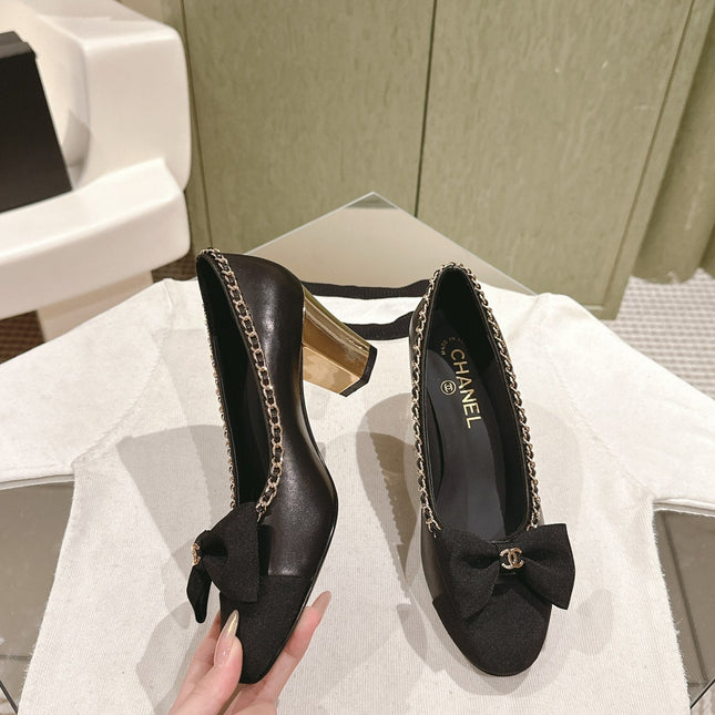 CC HIGH HEELS BLACK CALFSKIN AND FABRIC