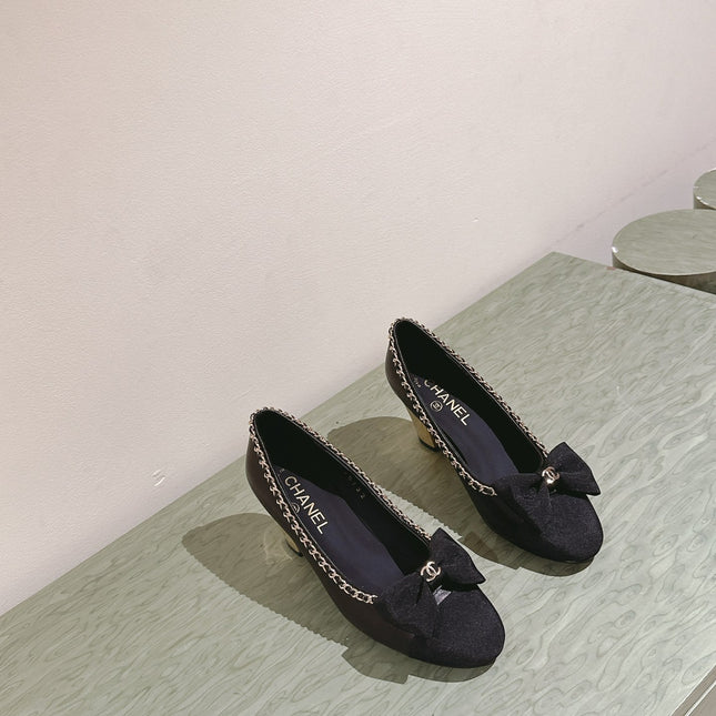 CC HIGH HEELS BLACK CALFSKIN AND FABRIC