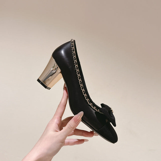 CC HIGH HEELS BLACK CALFSKIN AND FABRIC