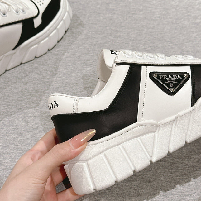 PRA FLATFORM SNEAKERS BLACK AND WHITE CALFSKIN