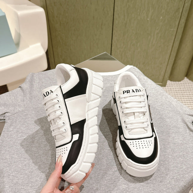PRA FLATFORM SNEAKERS BLACK AND WHITE CALFSKIN