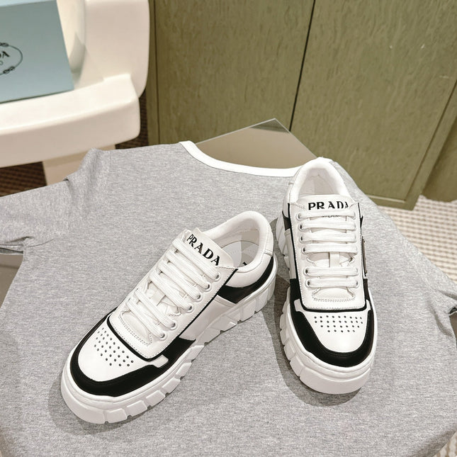 PRA FLATFORM SNEAKERS BLACK AND WHITE CALFSKIN
